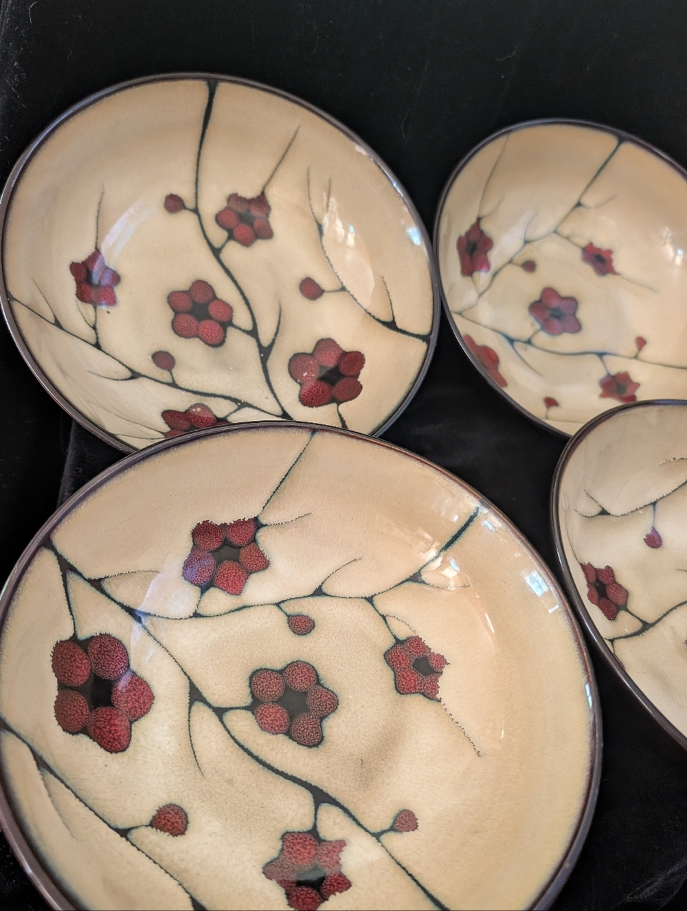 Pfaltzgraff Cream Ceramic Bowls with Red Floral Branch Design